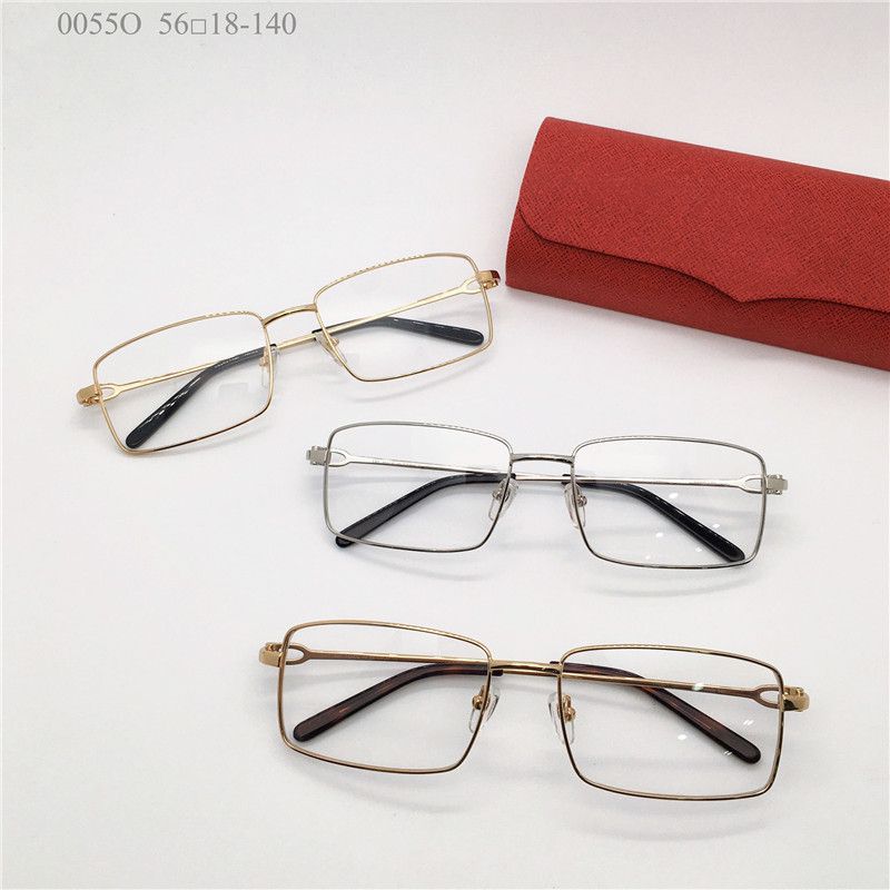 Nueva venta de lentes pequeñas transparentes 18k marcos cuadrados chapados en oro marco de metal ultraligero gafas ópticas hombres estilo de negocios anteojos modelo 0055O