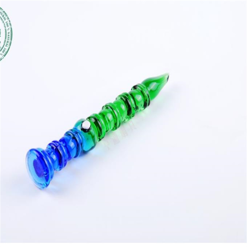 2023 Glass Pipes Rökning Tillverkning Handblåsta vattenpipa Blue Green Bamboo Joint Pen Glass Cigarettuppsättning