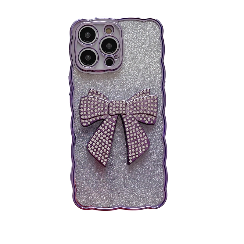 Bowknot Bling Gradient Glitter Wave Estuches para Iphone 15 14 Plus 13 12 11 Pro Max Luxury Bow Diamond Cromado Metálico Claro Suave TPU Agujero fino Cubierta de teléfono cromada