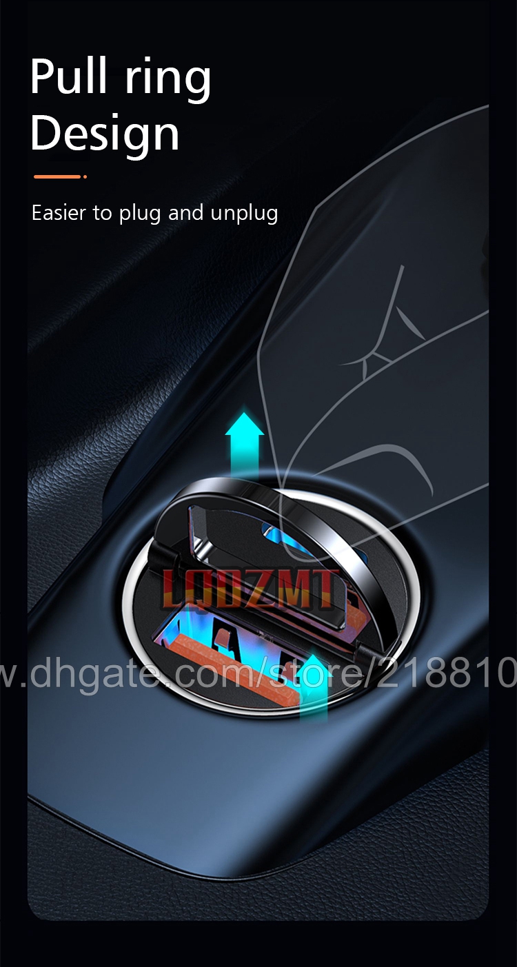 30 Вт PD CAR Зарядное устройство Двойное USB Тип C Зарядное устройство для мобильного телефона Metal Car Зарядка QC3 4.0 Быстрая зарядка для iPhone Samsung Xiaomi Tesla Car-заряд