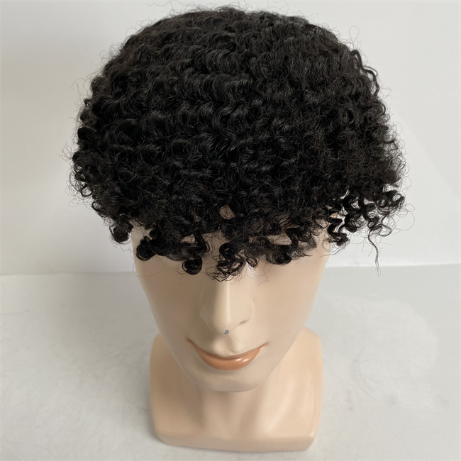 European Virgin Human Hair Hairpiece 10mm Wave Mono Toupee 6x#1b Unit for Black Men