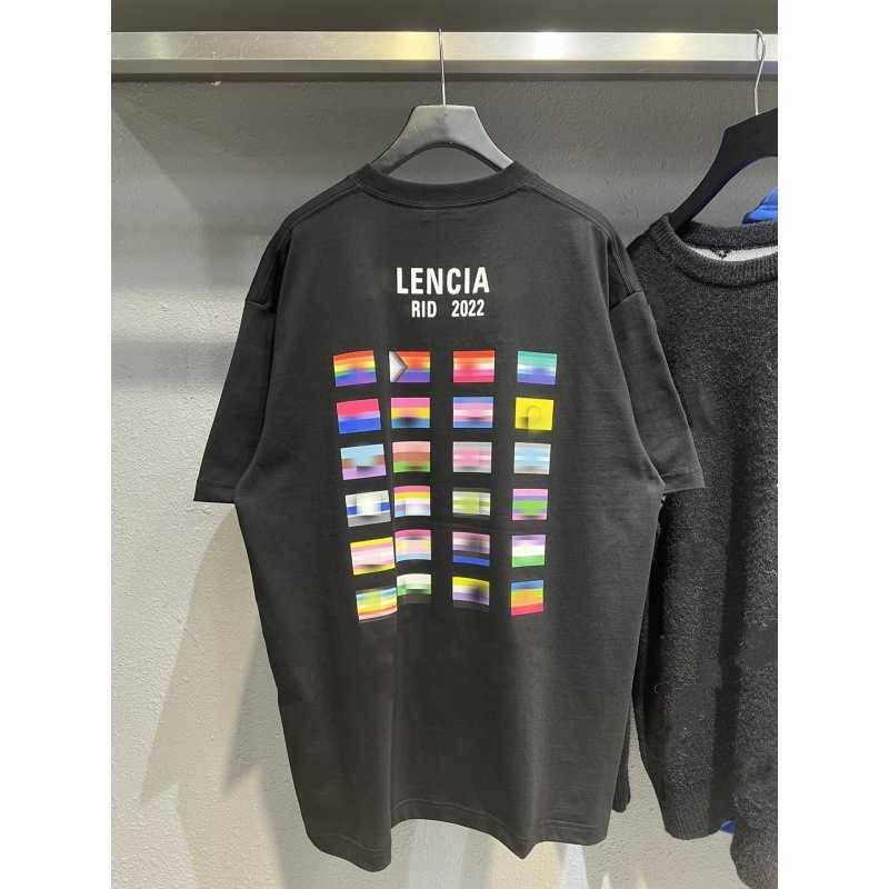 2023新しいデザイナーレディースTシャツハイエンド高品質ファミリーハンドヘルドスリーブバックプライドフラグプリントTシャツ