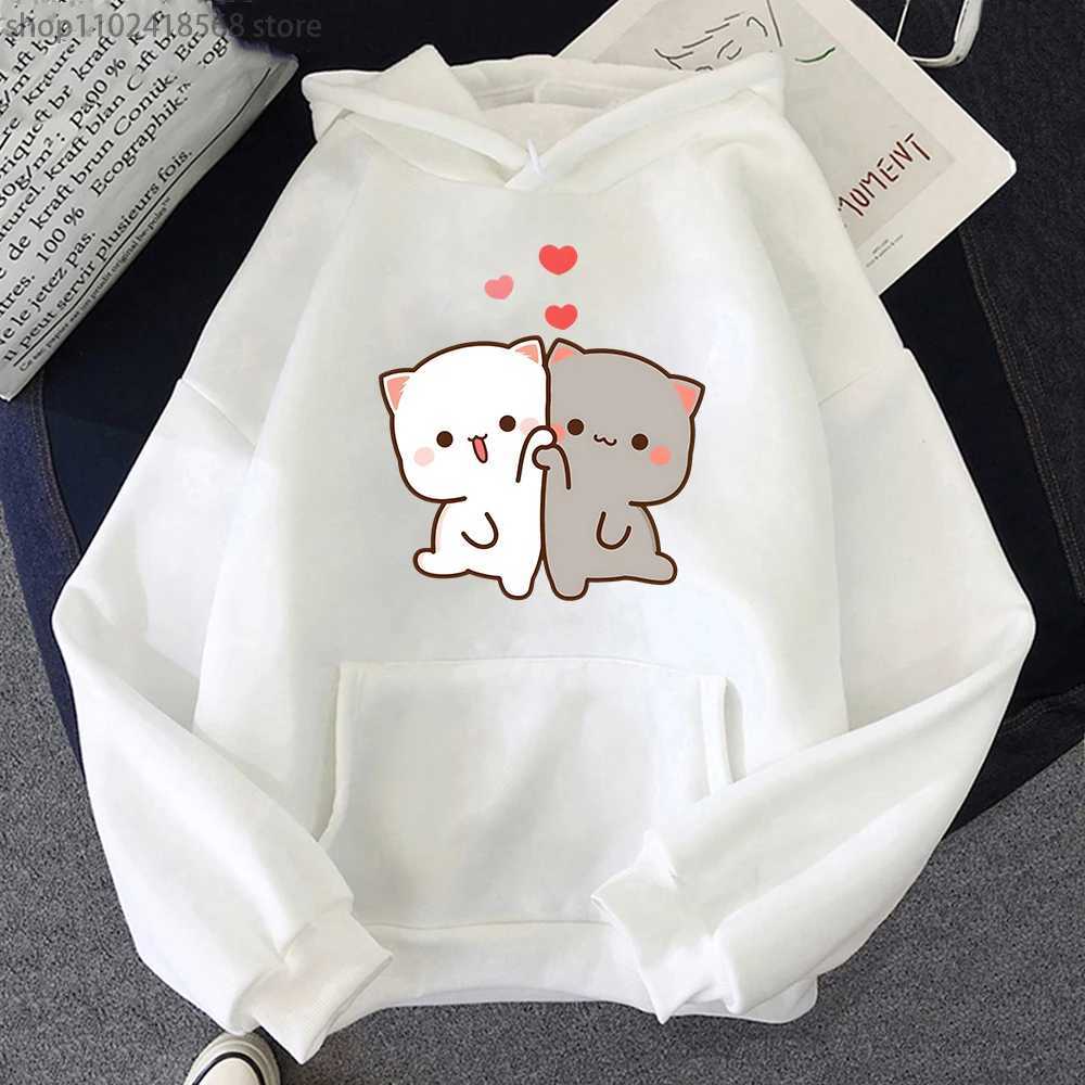 Damen-Kapuzenpullover, Sweatshirts, Mochi Peach And Goma, süße Katze, bedruckt, mit Kapuze, für Männer und Frauen, Übergröße, Sweatshirt, Teenager-Pullover, Unisex, Herbst, warme Streetwear