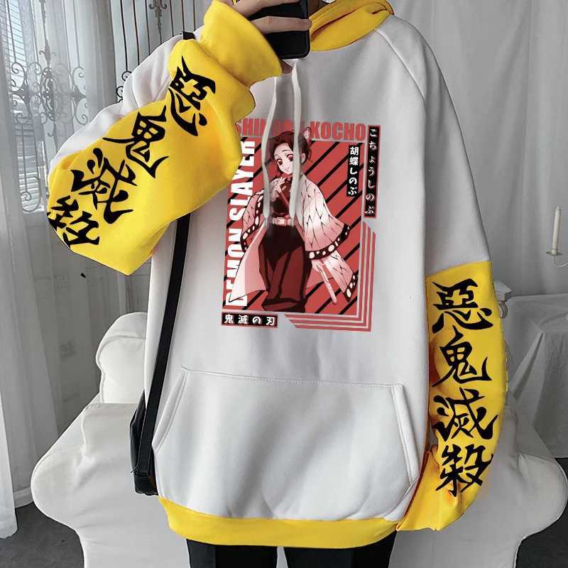 Kvinnors hoodies tröjor japanska anime demon slayer hoodies kimetsu no yaiba estetik shinobu kochou manga kawaii kvinnor plus size vinter tröjor