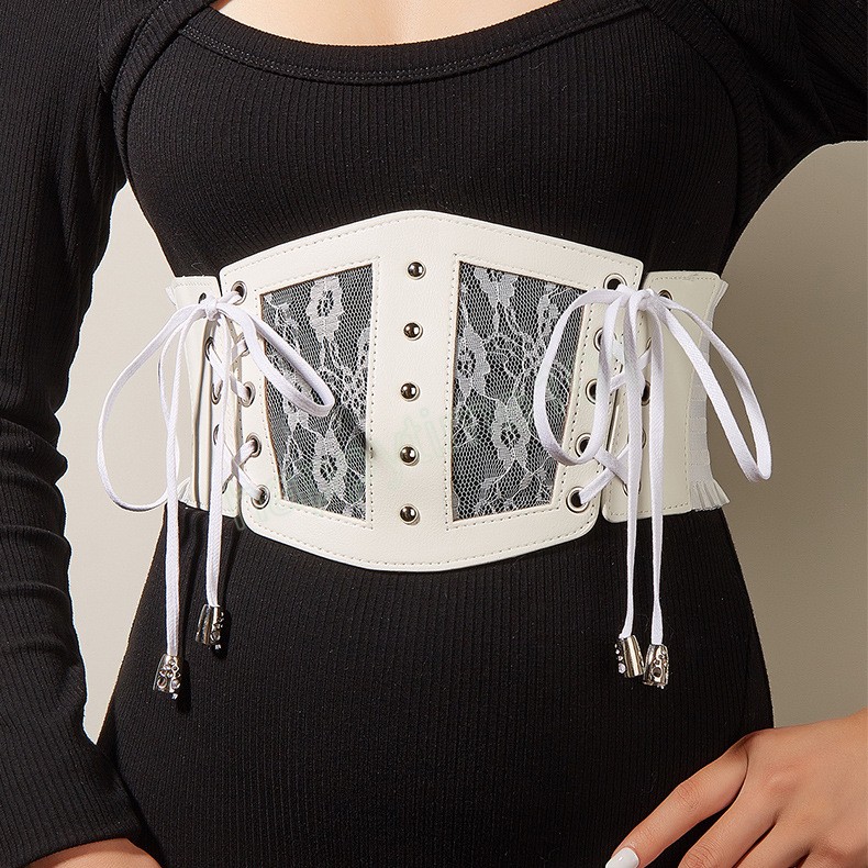 Women's Wide Belt Front Tie Up Leather Elastic Corset Belt Women Faux midjebälte alla Match Dress Girl Clothes Decoration