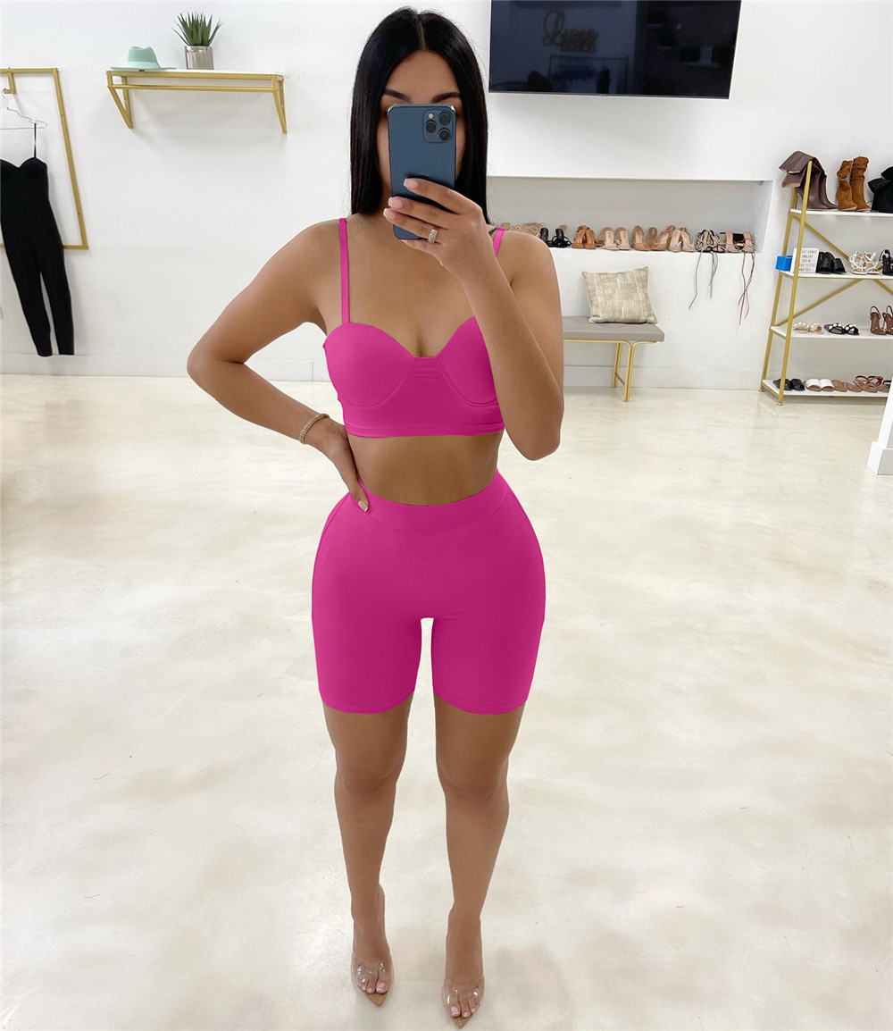 Designer Tracksuits Summer Two Set Women Outfits Sexy Spaghetti Straps Crop Top and Shorts Matching Sets Solid Sportswear Bulk Items Wholesale Clothes 9788