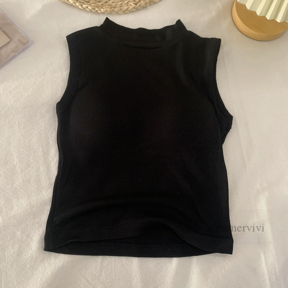 2024 Summer Big Girls Sleeveless T-shirt Old Kids Half High Collar Pure Color Vest Tops Teenagers Children All-Matching Casual Clothes Z5605