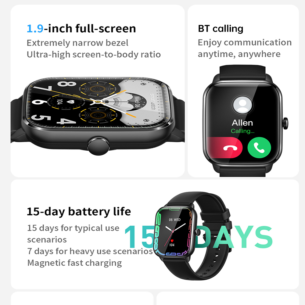 Smartwatch HD kolorowy ekran dotykowy 240*280 Rozdzielczość BT wywołanie IP67 Waterproof Odpowiedni sportowy sportowy zegarek na Android iOS