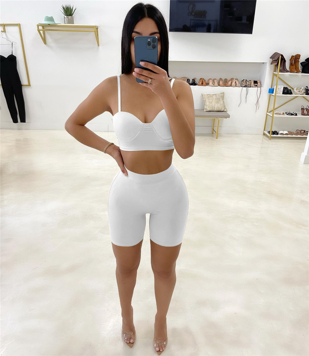 Designer Tracksuits Summer Two Set Women Outfits Sexy Spaghetti Straps Crop Top and Shorts Matching Sets Solid Sportswear Bulk Items Wholesale Clothes 9788