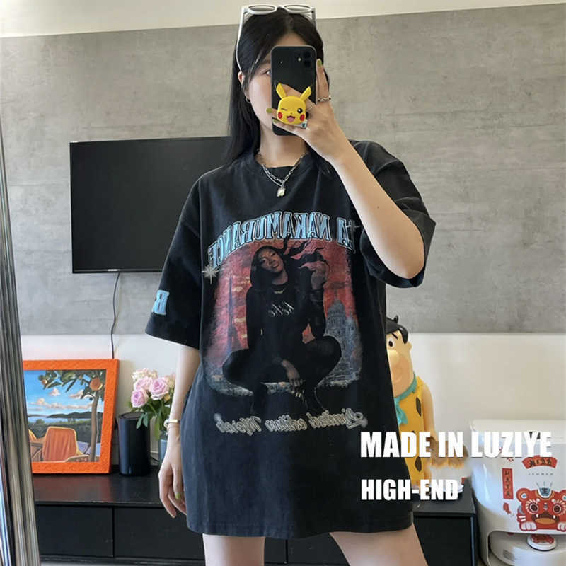 女性デザイナーTシャツ（）ハイエディション22SSAYAバンドCOブランドウォッシュプリントスリーブルーズフィット