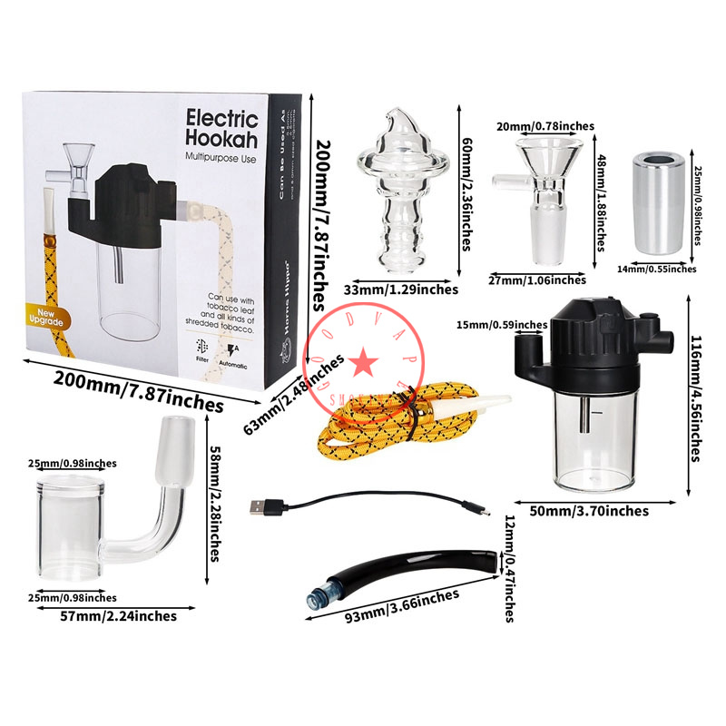 Elektrische multifunktionale schwarze Bong-Pfeifen-Kit Shisha Wasserpfeife Bubbler Glasfilterschale Tragbare abnehmbare Kräuter-Tabak-Zigarettenspitze Rauchen Handpfeifen DHL