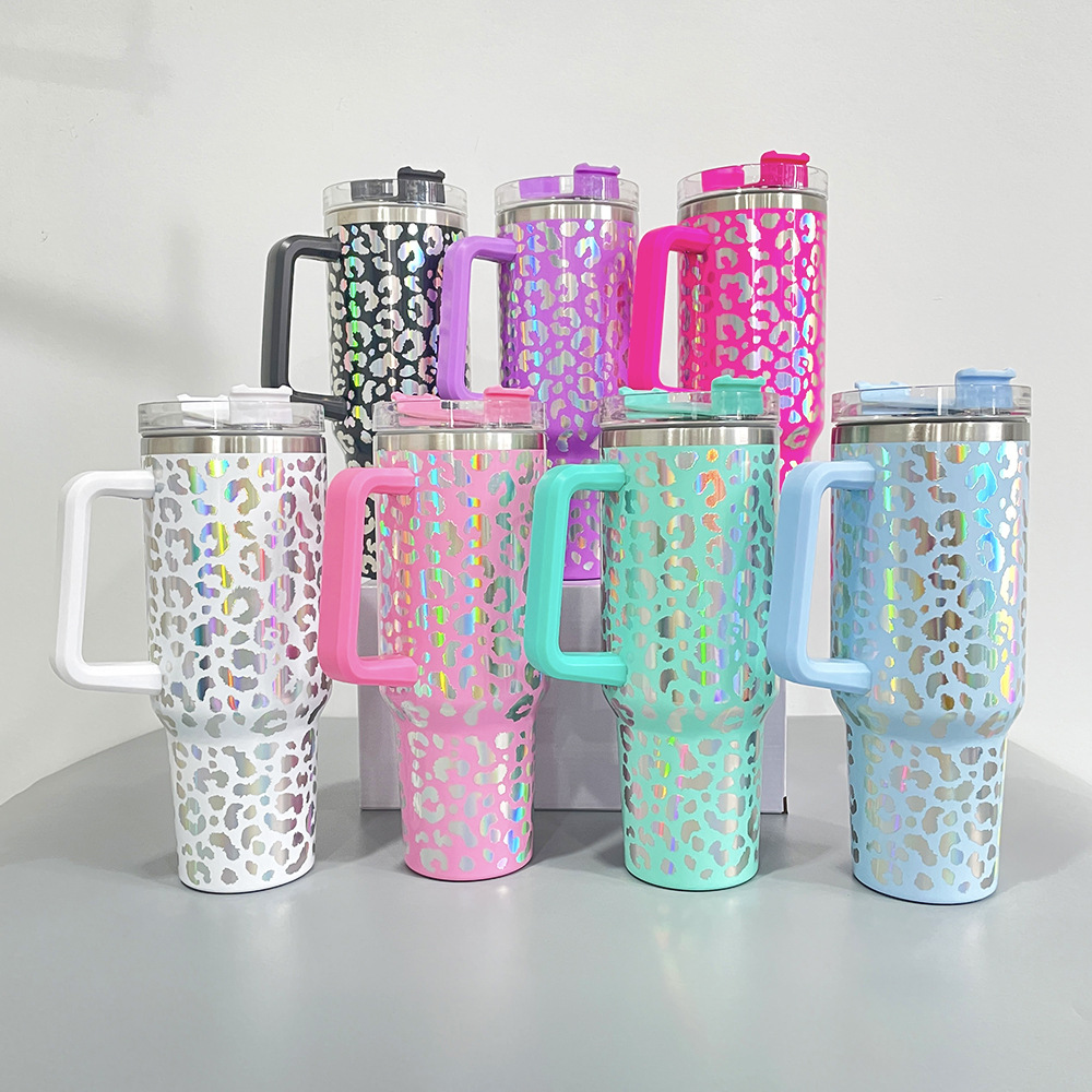 Stock warehouse 40oz Mugs leopard print Tumbler With Handle Lids Straw Stainless Steel Coffee Big Capacity Beer Wine Water Bottle Outdoor Camping Cup Glitter air B5