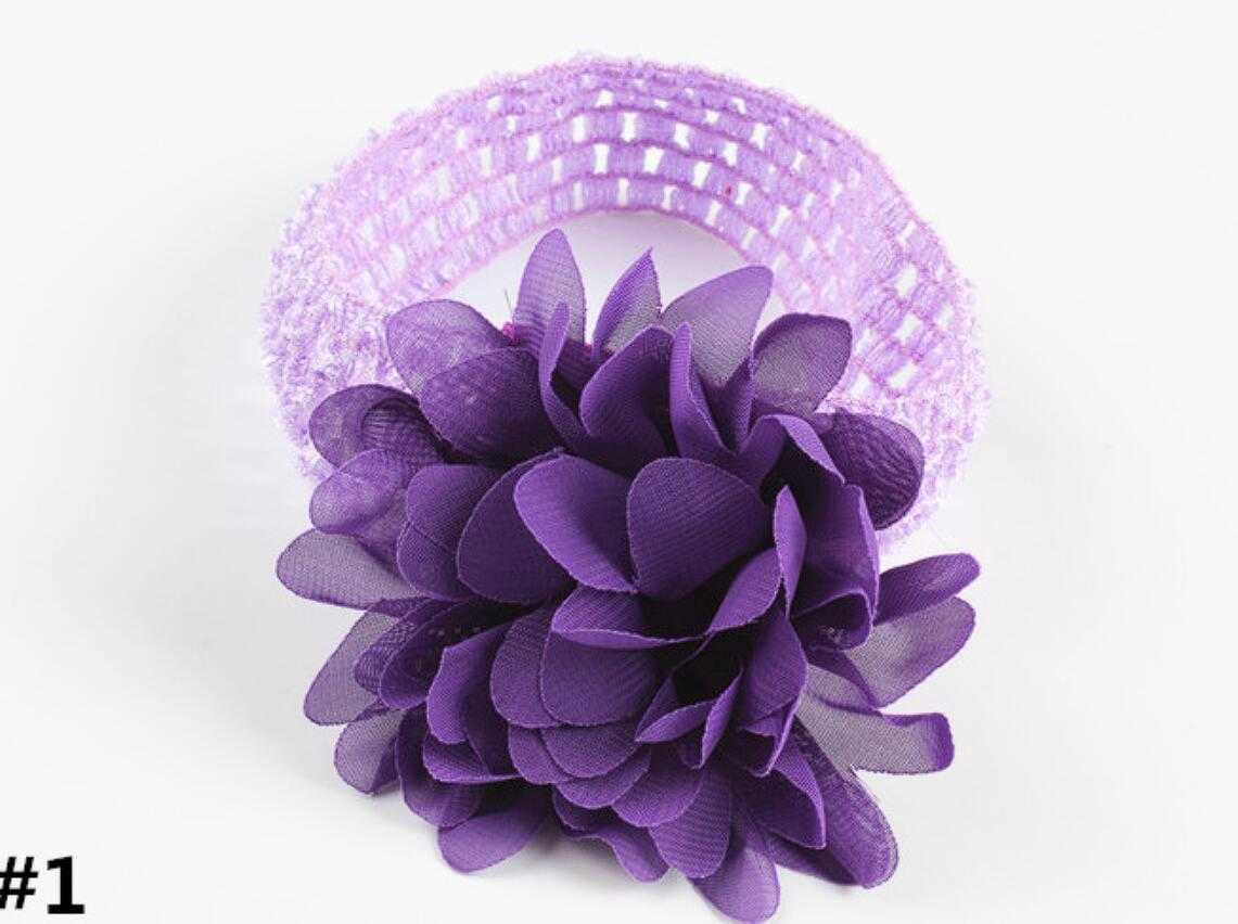 Chapeaux 50 pièces bébé tête fleur accessoires de cheveux 4 pouces fleur en mousseline de soie avec des bandeaux de crochet élastiques doux bande de cheveux extensible GZ7857