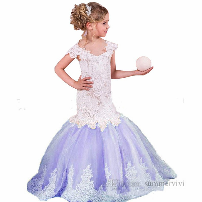 Flickor Gaze Mermaid Long Dresses Ball Gown Kids Lace Brodery Dew Shoulder Princess Dress Children's Day Party Clothes Z1778