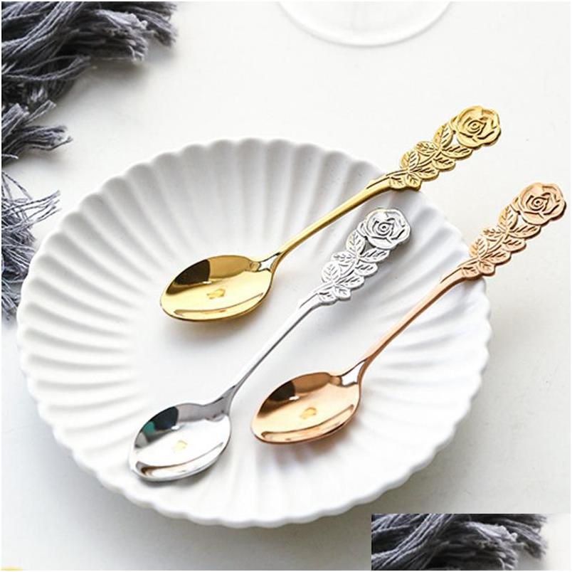 soup spoon stainless steel goldplated coffee tea dessert meal spoon fruit stir spoon kitchen dinnerware tableware customized vt1564