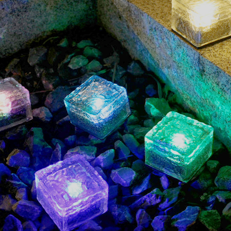 Lumières de cube de glace à LED, lumière de brique de verre solaire, lumière de paysage à LED, cube carré de lumière enterrée, lumière en verre dépoli pour chemin extérieur, route, cour, Noël