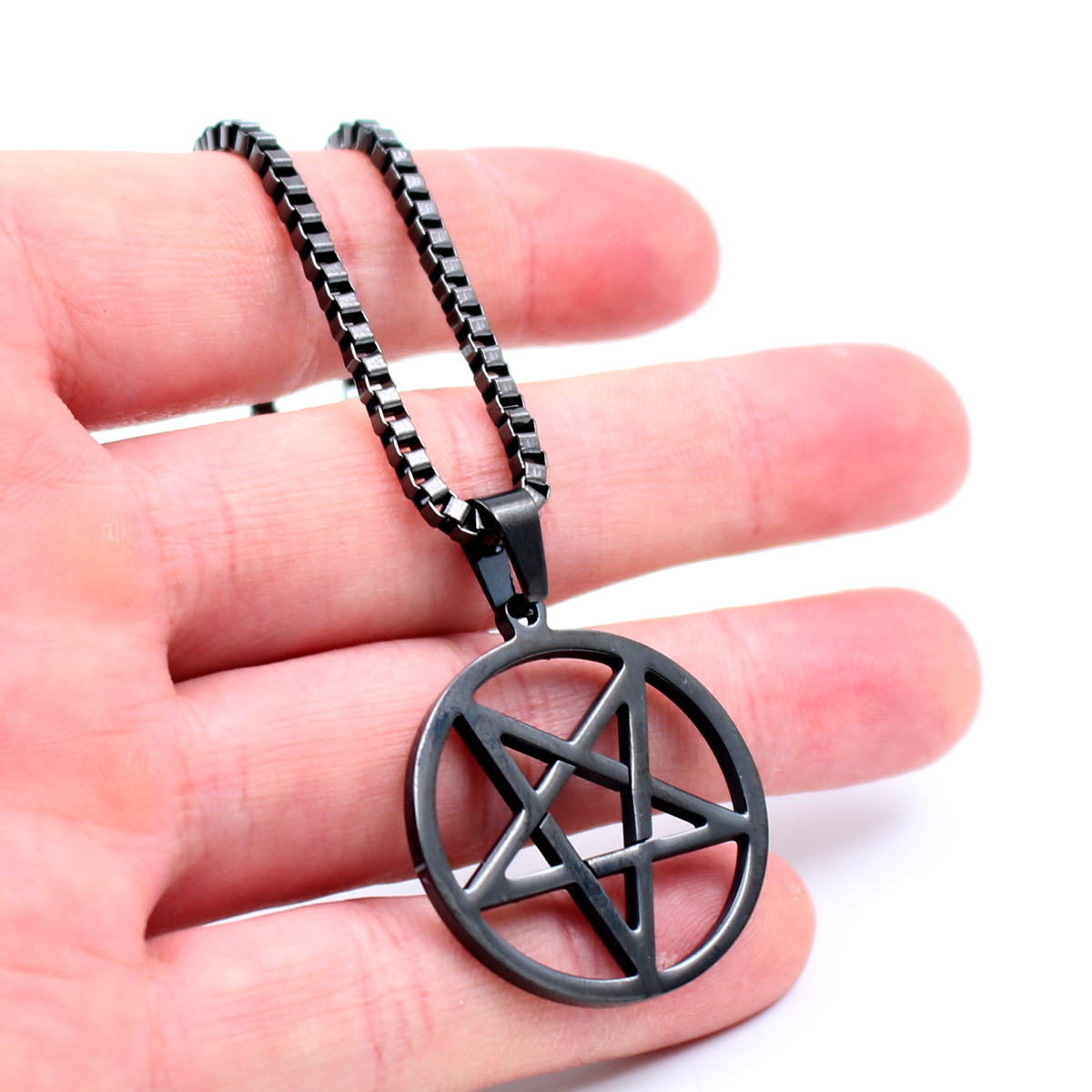 Silver / Gold 316L Stainless steel pentagram satanic symbol Satan worship Pendant Box Necklace Men Women Jewelry 24''