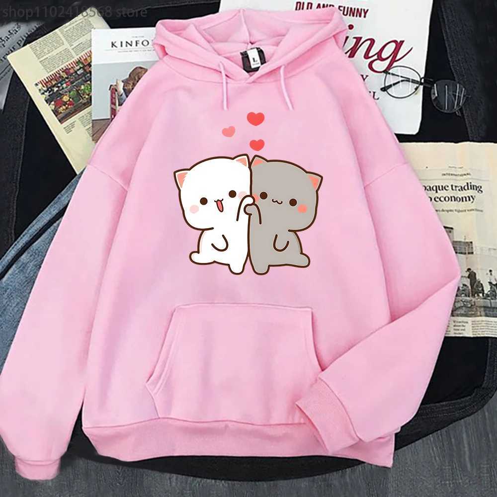 Damen-Kapuzenpullover, Sweatshirts, Mochi Peach And Goma, süße Katze, bedruckt, mit Kapuze, für Männer und Frauen, Übergröße, Sweatshirt, Teenager-Pullover, Unisex, Herbst, warme Streetwear