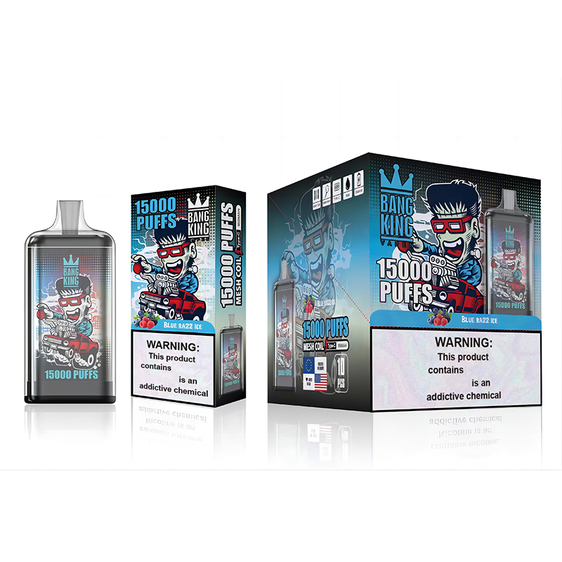 Bang King 15000 Puffs Одноразовые вейпы Box Bar Puff 15K Mesh Coil Перезаряжаемые электронные сигареты 25 мл Предварительно заполненные капсулы 0% 2% 3% 5% 10 вкусов Vapers