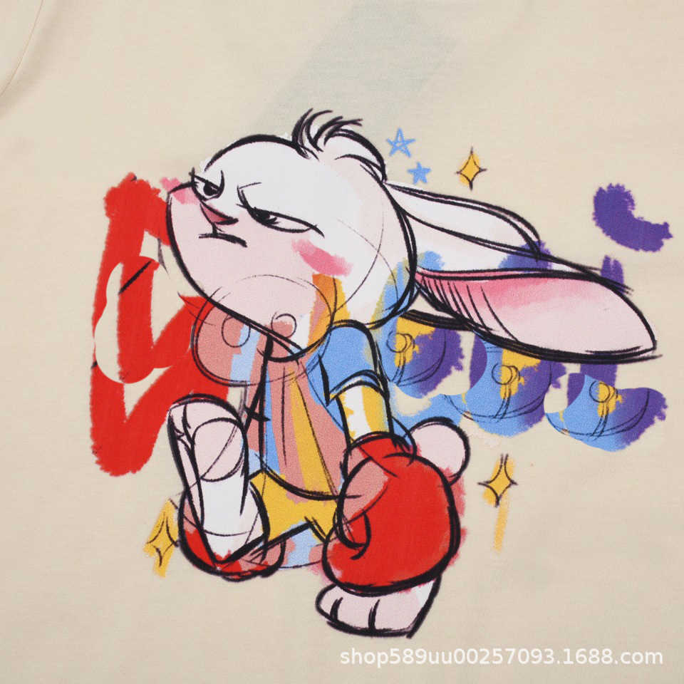 2023 NYA DESIGNER WOMENS T SHIRT High-End Shirt Tidig sommar T-shirt Högutgåva Family Design Sense Cartoon Cute Rabbit Sleeve Top For Men Women