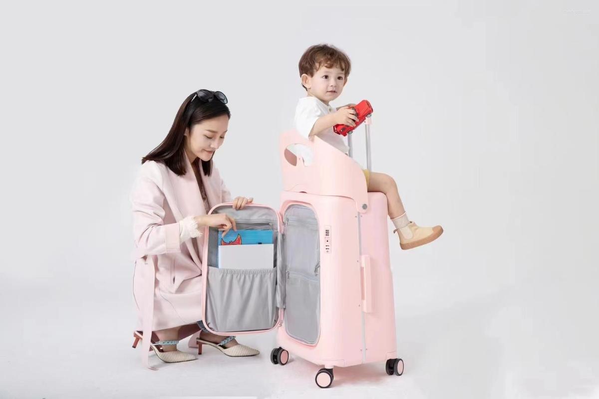 Suitcases MultiCarry Joy Luggage With Portable Seat Design For Children And Adults Front Zipper Easy To Access Multifunctional