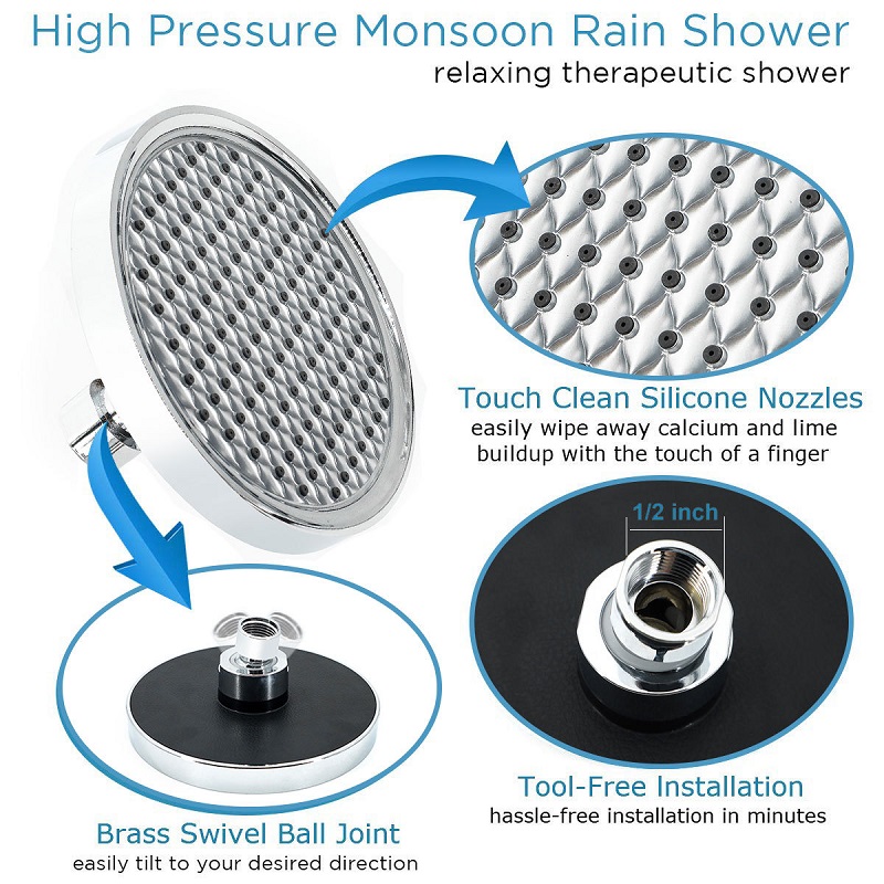 Banheiro chuveiro cabeças de 6 polegadas de chuveiro redondo banheira de banho de pressão do banheiro de higiene higiênico de função única por dhl