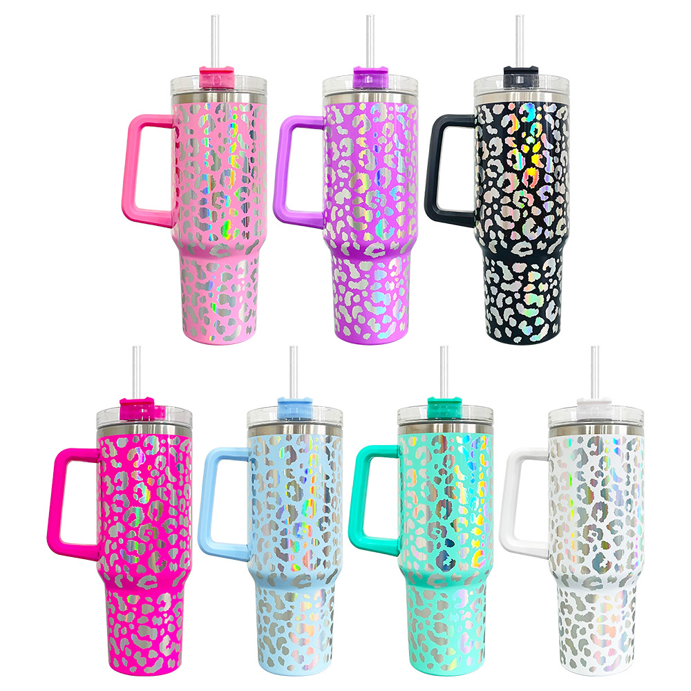 Stock warehouse 40oz Mugs leopard print Tumbler With Handle Lids Straw Stainless Steel Coffee Big Capacity Beer Wine Water Bottle Outdoor Camping Cup Glitter air B5