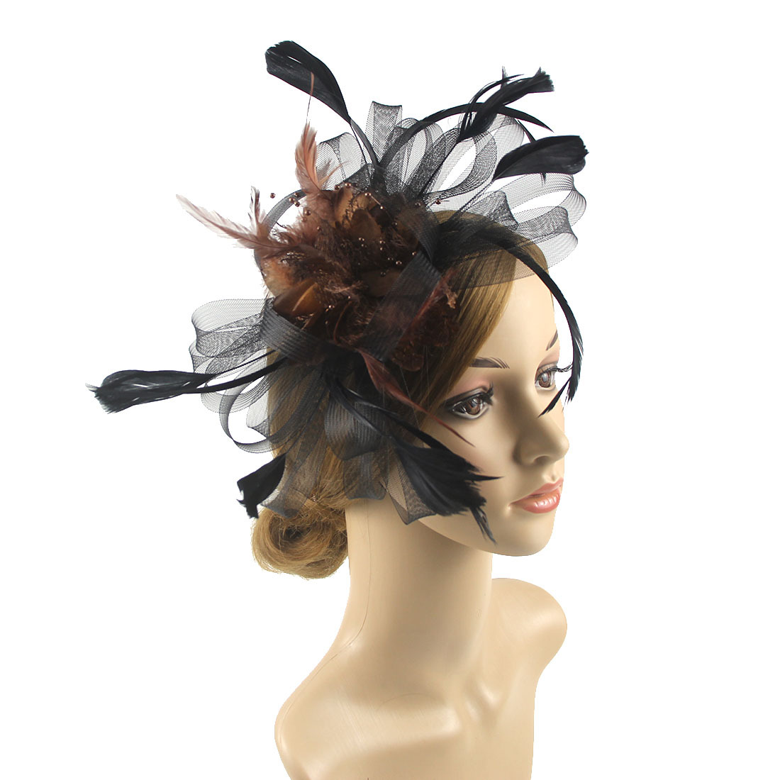 Venda quente noiva malha headwear flor acessórios para o cabelo pena headwear