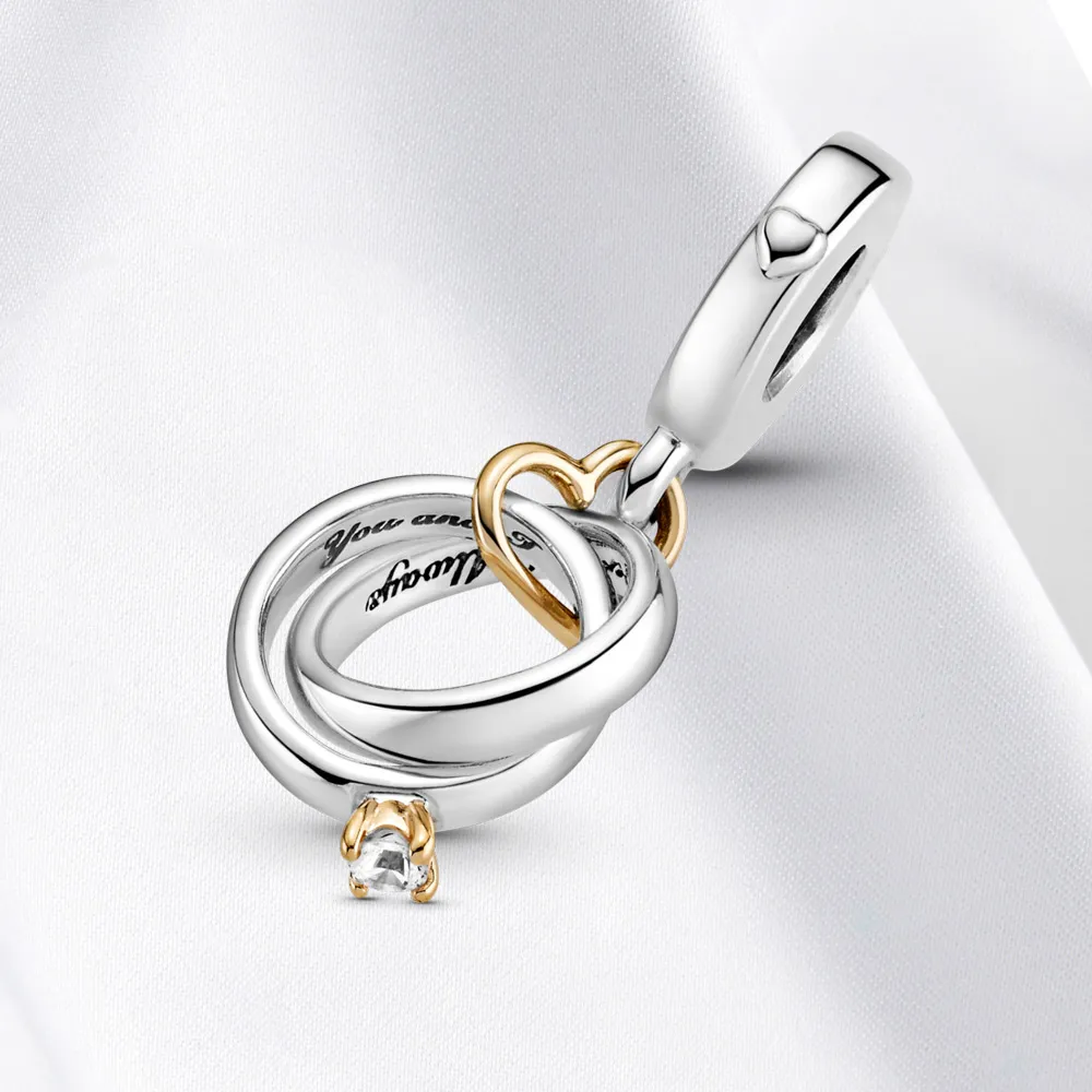 925 silver charm Two-tone Wedding Rings Dangle Charm pendant Fit Original Pandora Necklace for women fashion jewelry gift