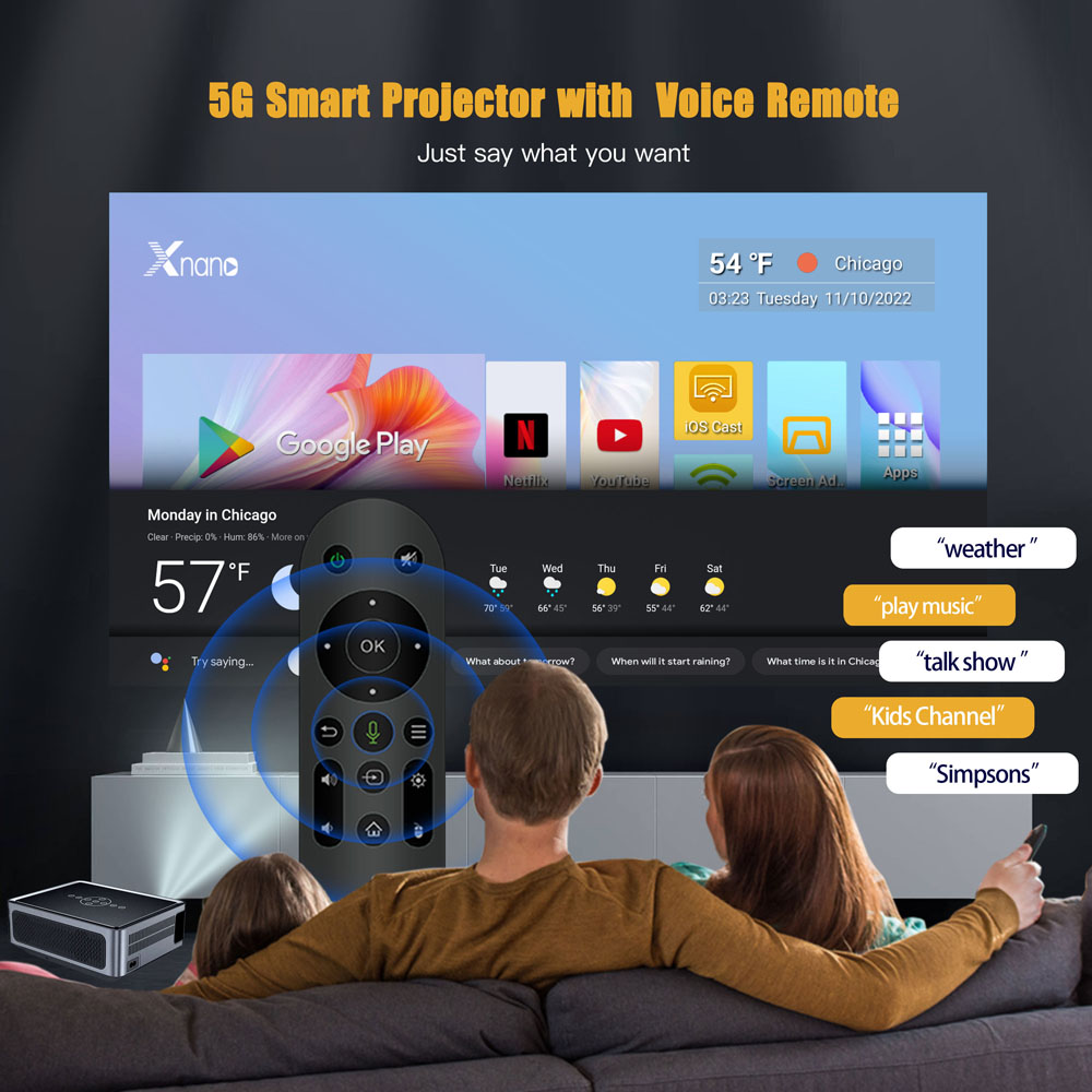 Xnano X1 Pro Android 9.0 Smart Projector Electronic Keystone Correction Native 1080p Throw Throw LCD Projector 12000lms for Education