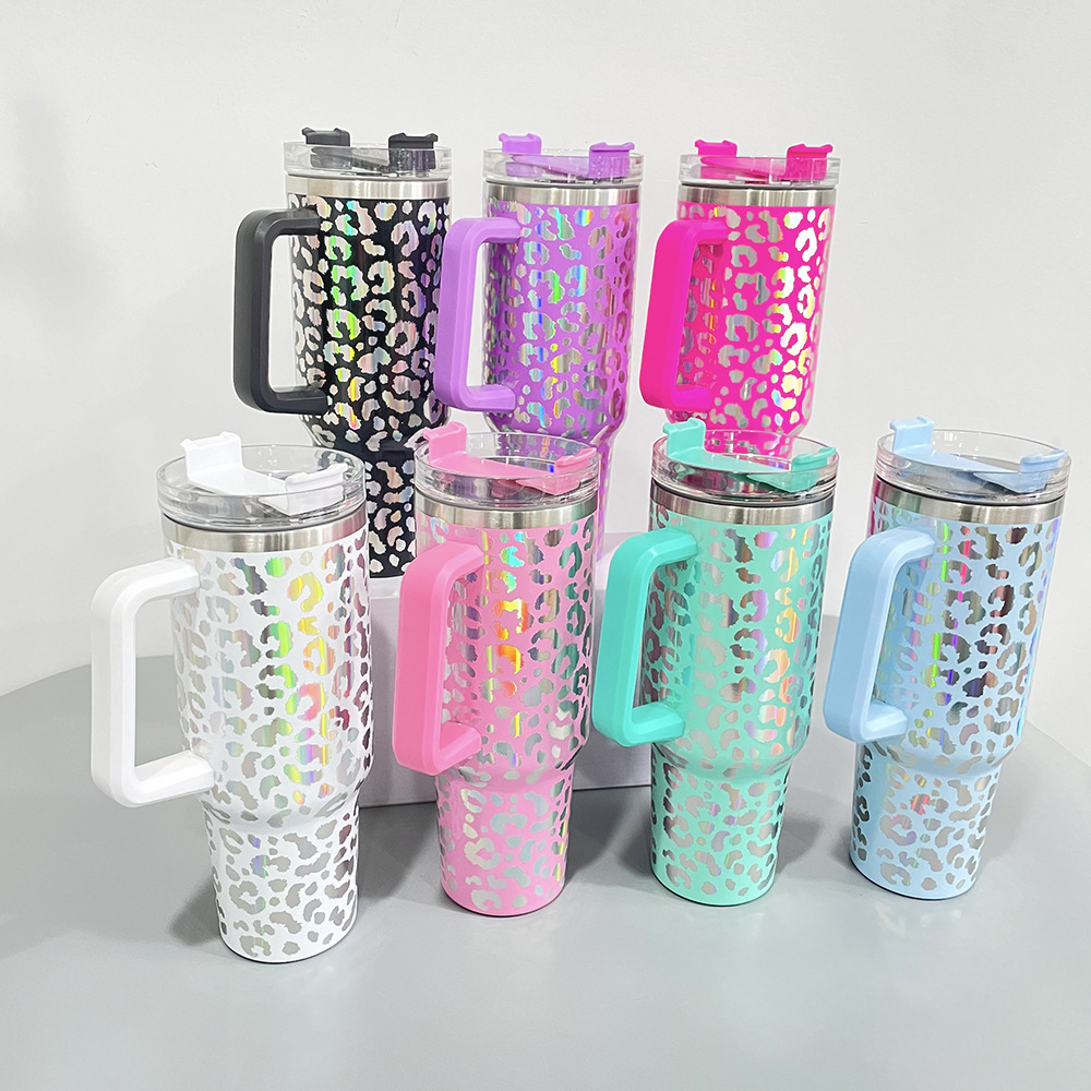 Stock warehouse 40oz Mugs leopard print Tumbler With Handle Lids Straw Stainless Steel Coffee Big Capacity Beer Wine Water Bottle Outdoor Camping Cup Glitter air B5
