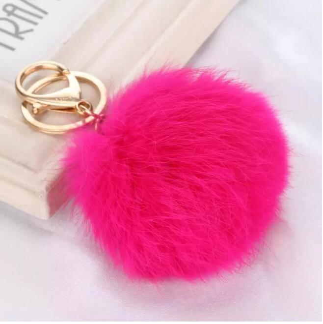 Portachiavi con palla di pelo di coniglio 8 cm Portachiavi in metallo dorato adorabile morbido Palla Pom Poms Portachiavi in peluche Portachiavi auto Anelli borsa Regalo DHL