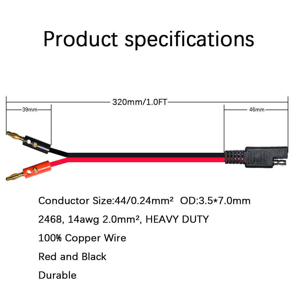 Ny 14AWG 30 cm SAE till 4mm kula Banan Plugs Batteriladdningskabel för bil- och solpanelens laddningskontaktkabel