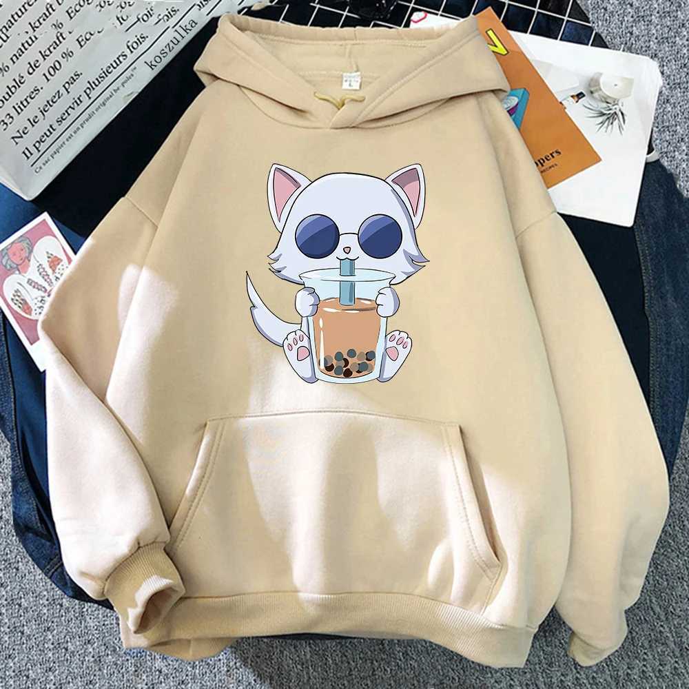 Felpa con cappuccio da donna con felpa con cappuccio da donna kawaii bubble tè satoru gojo cat hoodie donne unisex jujutsu kaisen felpaccia felpe da felpa manga cartone animato con cappuccio con cappuccio