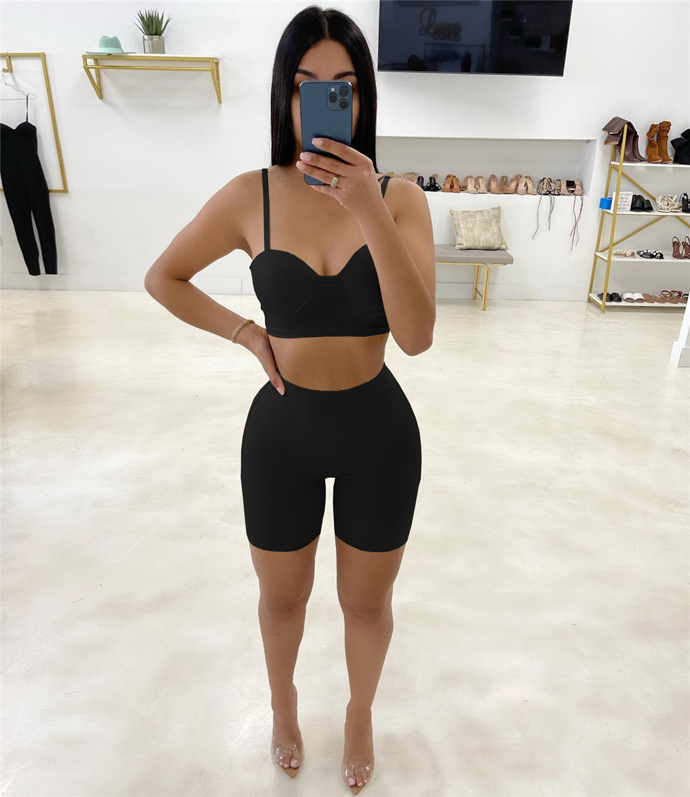 Designer Tracksuits Summer Two Set Women Outfits Sexy Spaghetti Straps Crop Top and Shorts Matching Sets Solid Sportswear Bulk Items Wholesale Clothes 9788