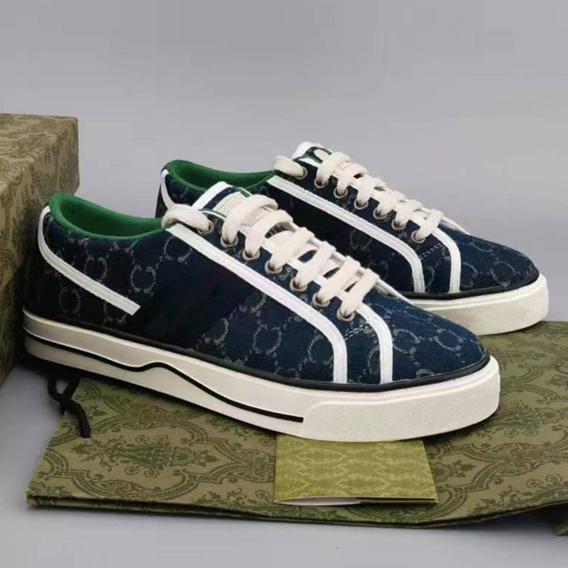 Tennis 1977 Casual Shoes Luxurys Designers Mens Shoe Italy Green And Red Web Stripe Rubber Sole Stretch Cotton Low