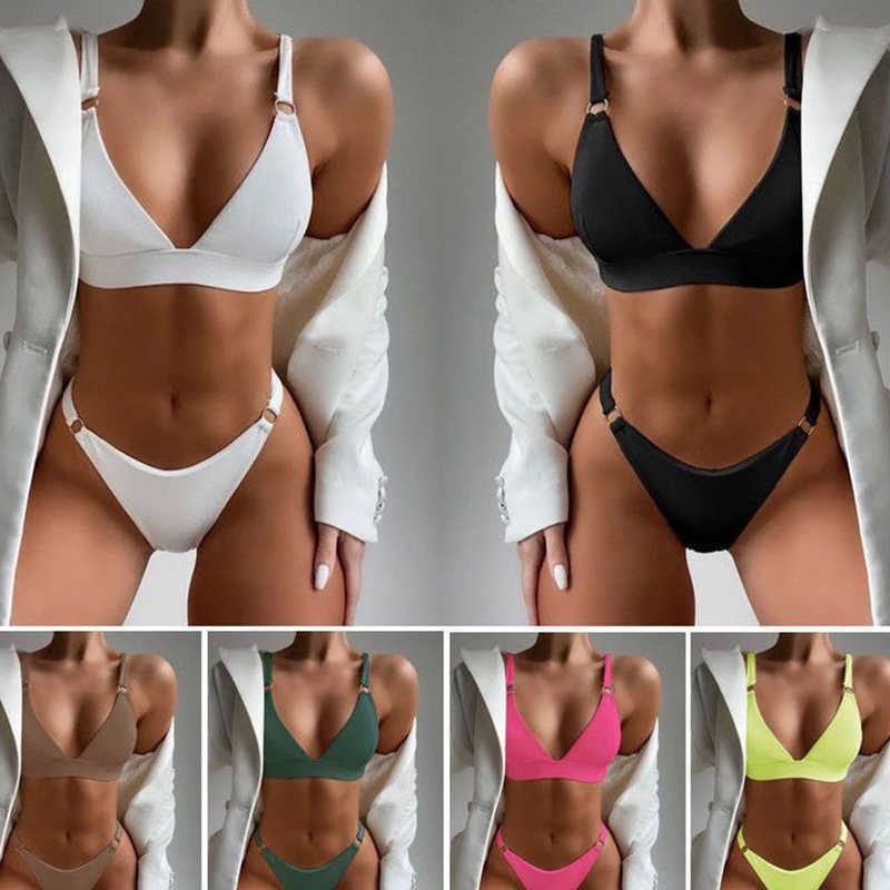 Yüzme Giyim Düz Renkli Kadın Mayo Yaz Seksi Kadın Bikini Setleri Tanga Brezilyalı Kadın Mayo Push Yukarı Bikini Yüzük Mayo 2023 AA230425
