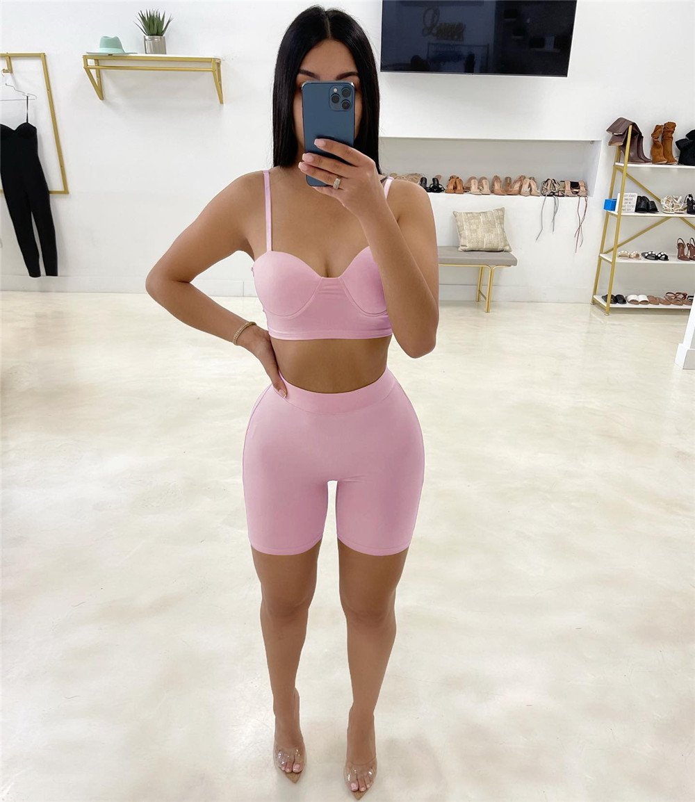 Designer Tracksuits Summer Two Set Women Outfits Sexy Spaghetti Straps Crop Top and Shorts Matching Sets Solid Sportswear Bulk Items Wholesale Clothes 9788