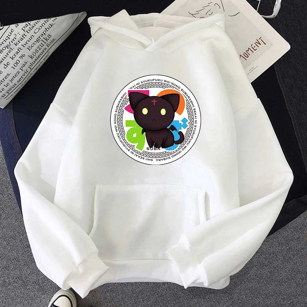 Kvinnors hoodies tröjor Konosuba kawaii chomusuke kawaii grafisk tryck plus size hoodie kvinnor manga tröjor harjujuk höst vinter varm pullover