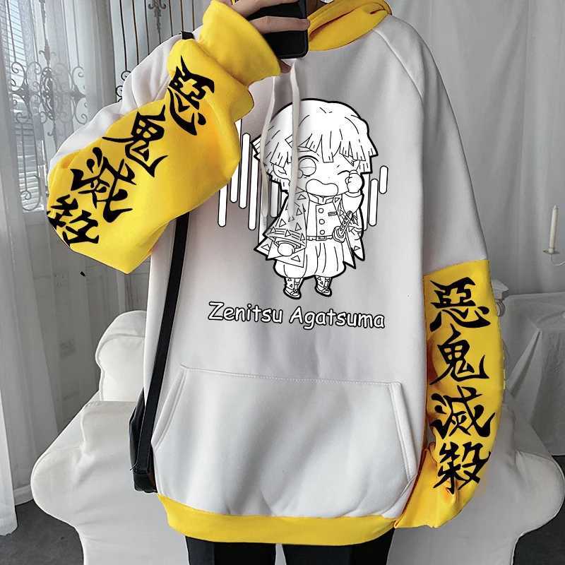 Kadın Hoodies Sweatshirts Japonya Anime Demon Slayer Hoodies Kimetsu Hayır Yaiba Zenitsu Agatsuma Manga Kawaii UNISEX KIŞ PLUS BOYUT