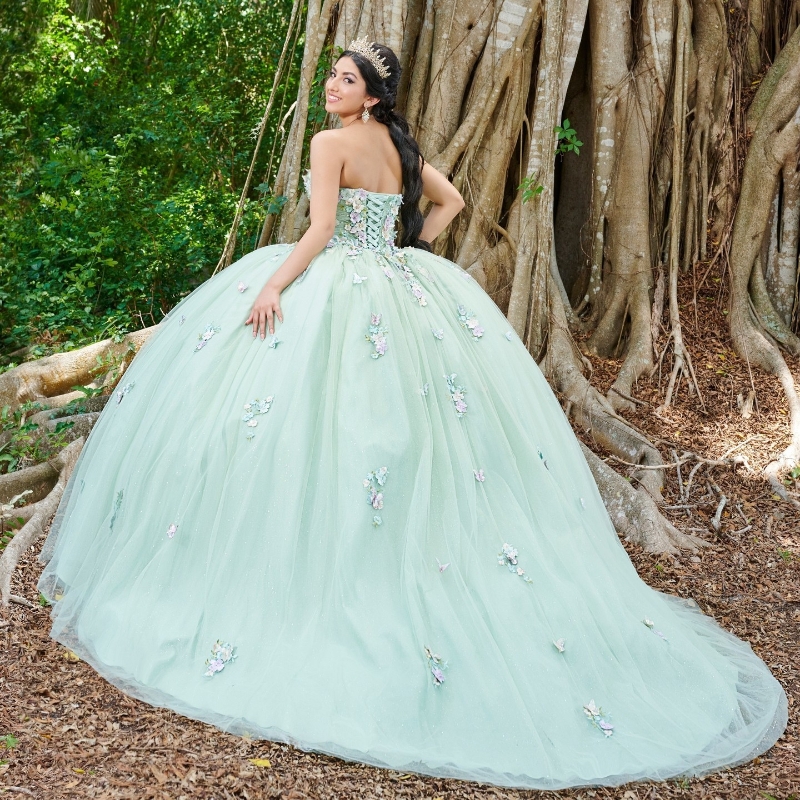 Light Green Shiny Off The Shoulder Quinceanera Dresses Tulle 3D Flower Beading Pageant Lace Up Vestidos De 15 Anos Princess Ball