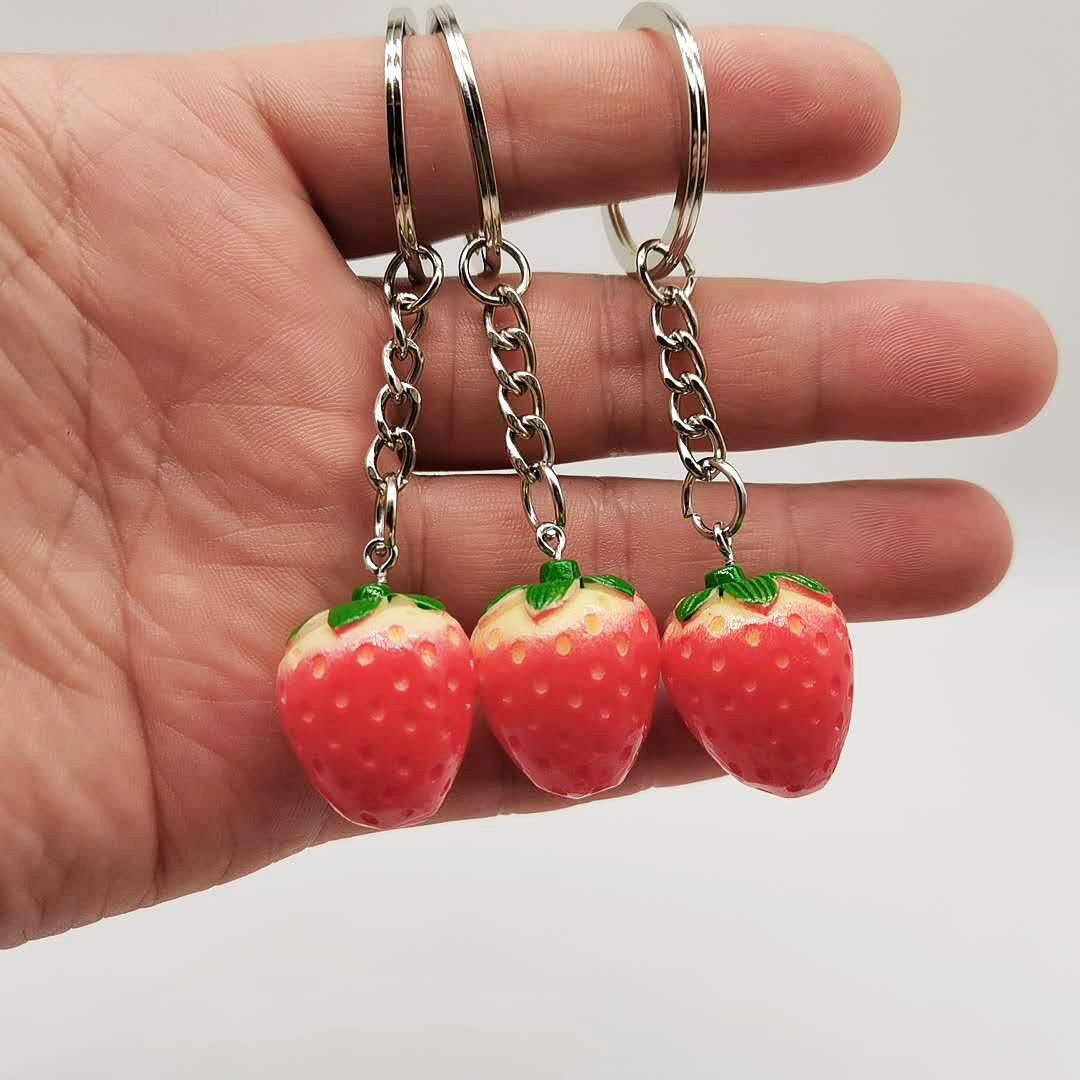 Maat 2.5cm Creatieve aardbeiensleutelhangers Simulatie Simulatie Strawberry Promotionele tas CAR Keychain sieraden geschenken in bulk