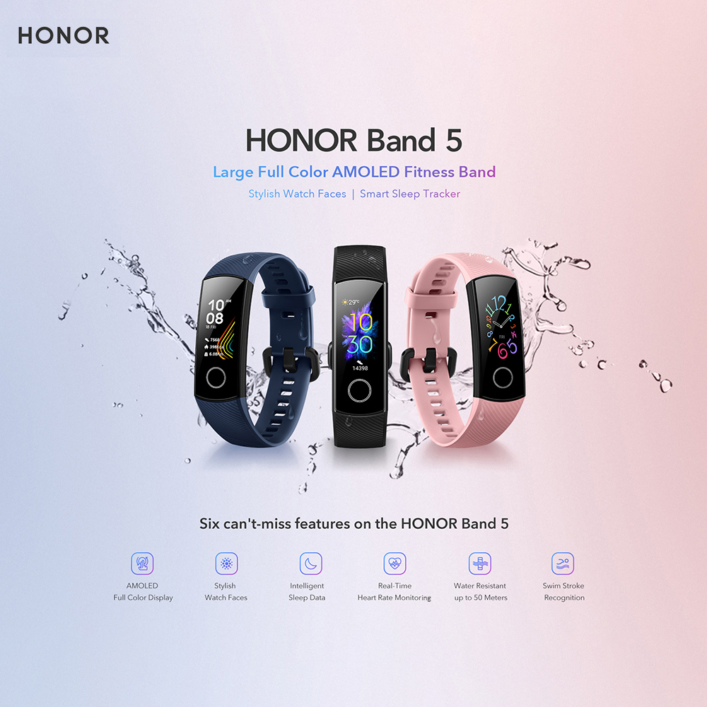 Version mondiale Honor Band 5 Bracelet intelligent 0.95 pouces AMOLED écran tactile sommeil moniteur de fréquence cardiaque Fitness Bracelet hommes femmes