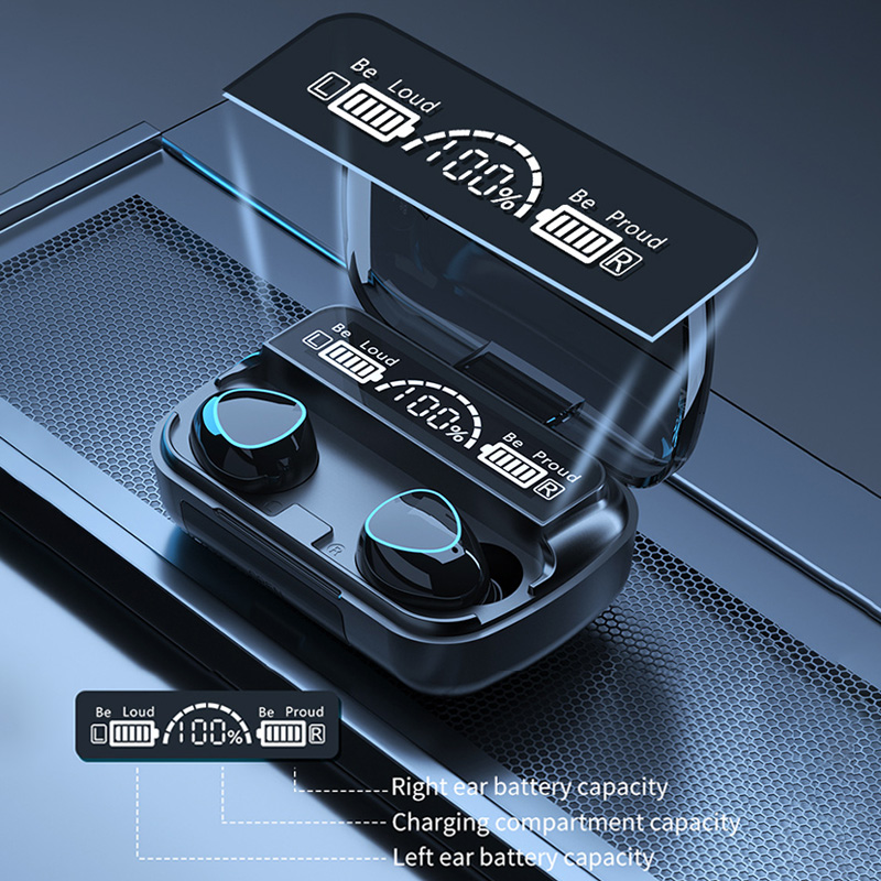 TWS NEW M10 무선 블루투스 헤드셋 5.3 이어폰 마이크 이어 버드가있는 블루투스 헤드폰 3000mAh 충전기 상자 LED 디스플레이 FONE