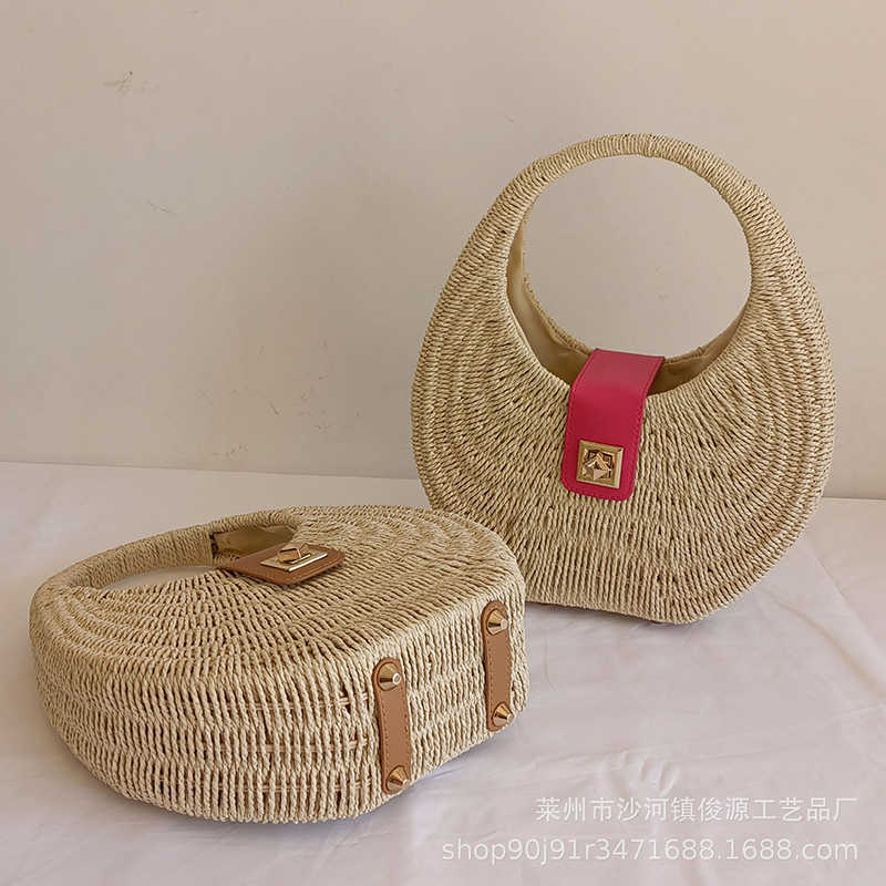 Toes 2022 Zomerhand geweven strandtassen voor vrouwen Fashion Lock Shell Tas Luxury Brand Handtas Leuke portemonnees en handtassen Designer Bag