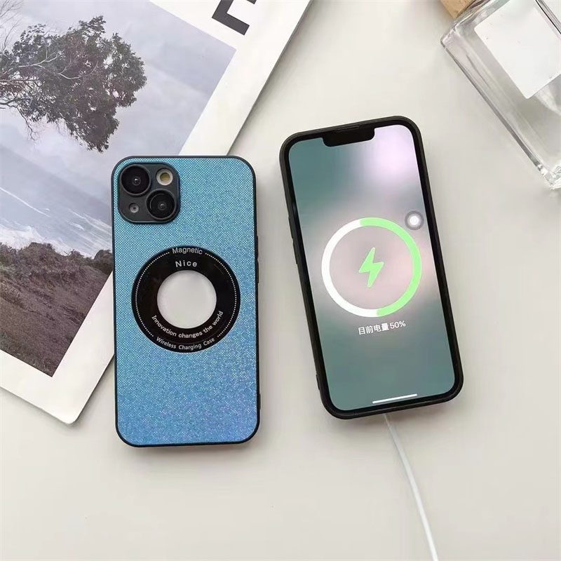 Luxury Glitter Magnetic Mobile Phone Case Compatible With Magsafe Wireless Charging For Iphone 14 13 12 11 Pro Max Cover With Logo Hole Shockproof Anti-Drop