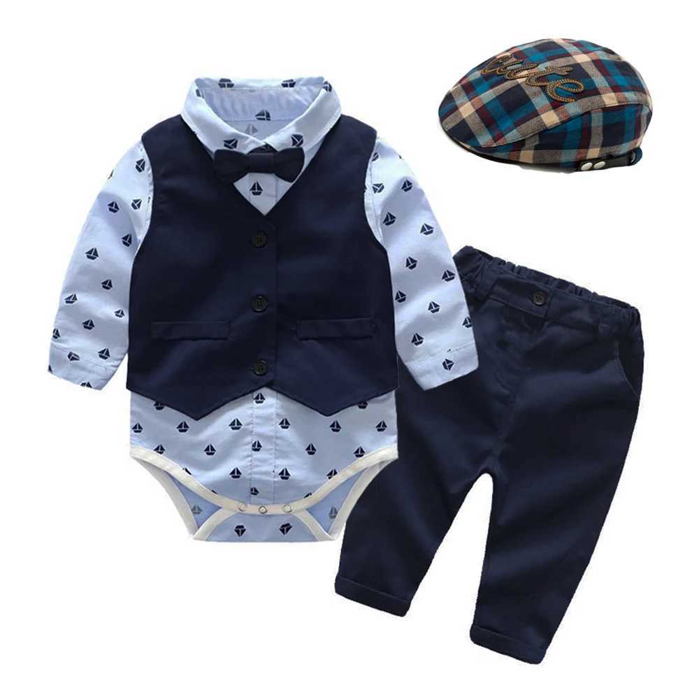 Kledingsets Babykleding Herfst Jongenspakken Pasgeboren Gentleman Feestkostuum Zachte katoenen shorts Doopjurk Pasgeboren cadeauset R231127