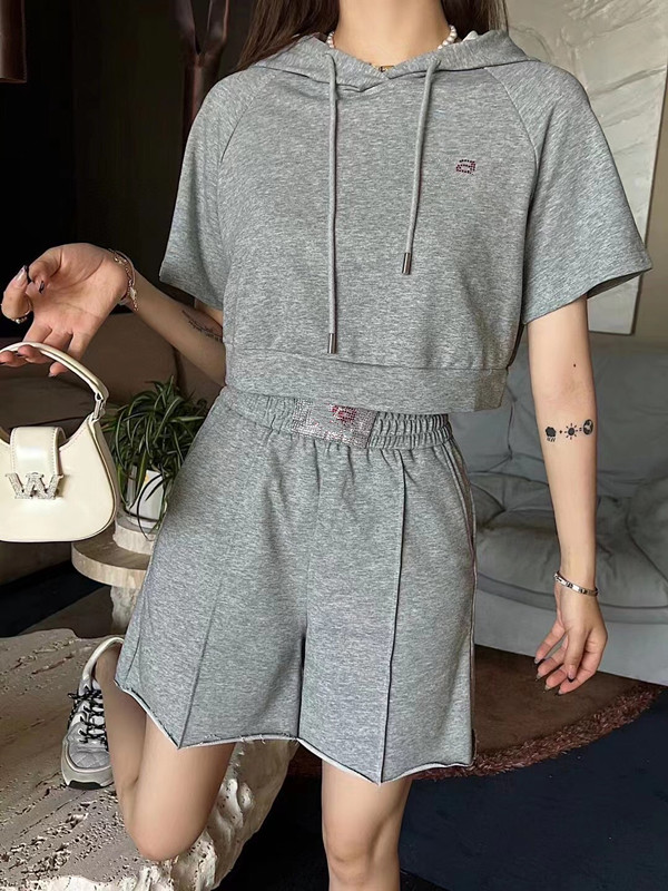 Women's Designer Two Piece Pants Set Summer Casual Women Tracksuits Suit Short Sleeve Hoodie Elastic Shorts With Sweat Suit In Black Grey