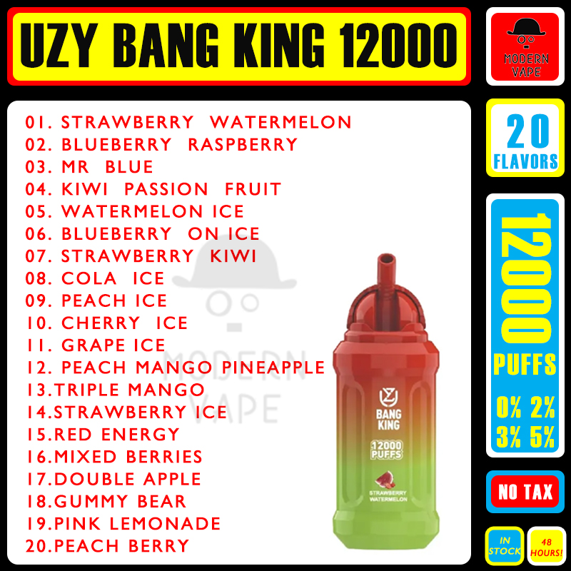 Uzy Bang King 12000 Puffs Vape Pen Vape Desolable Vapes Vape Deechable e Tigablette Vapers Desechables 0％2％3％5％Vaporizer Recharg