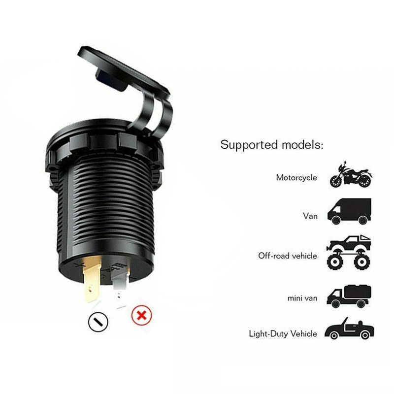 12/24V Alluminio Metallo 36W QC3.0 Dual USB Caricabatteria da auto motore Presa impermeabile con interruttore voltmetro Adattatore di ricarica rapido rapido